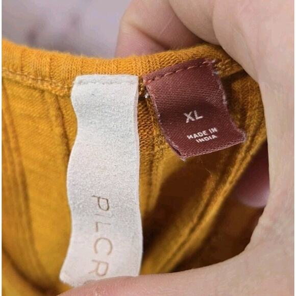 Anthropologie Top Womens XL Tank Yellow Notch Crop Ribbed Mustard Gold Pilcro - Picture 3 of 10